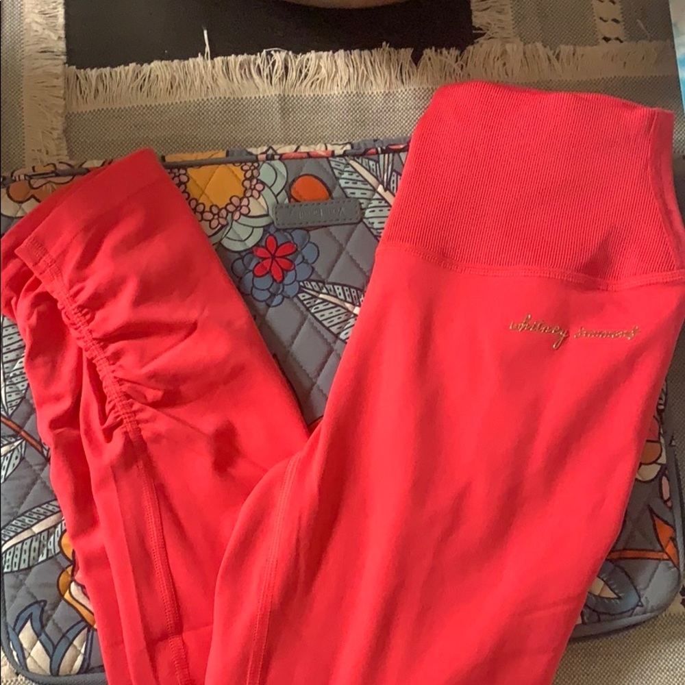 whitney simmons cyber red ribbed waist leggings